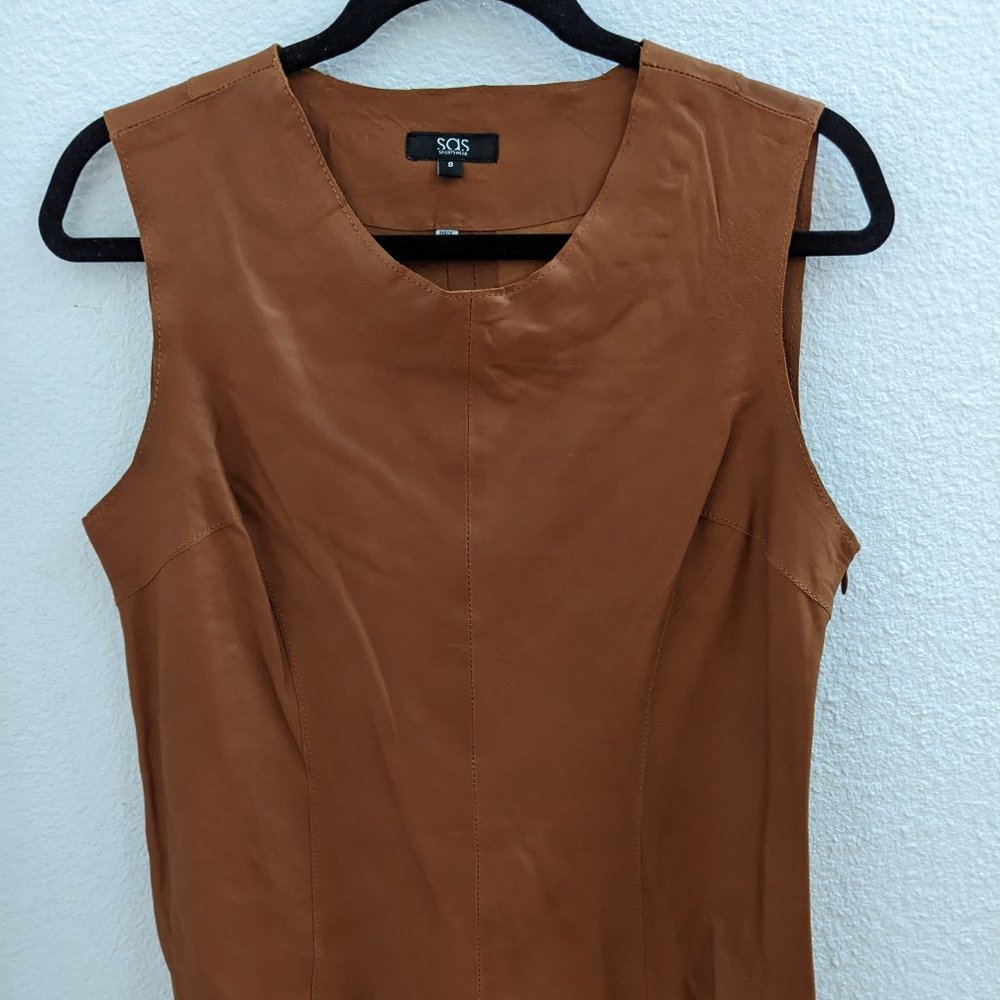 NWOT Brown Leather Sleeveless Shell Top Sz 8